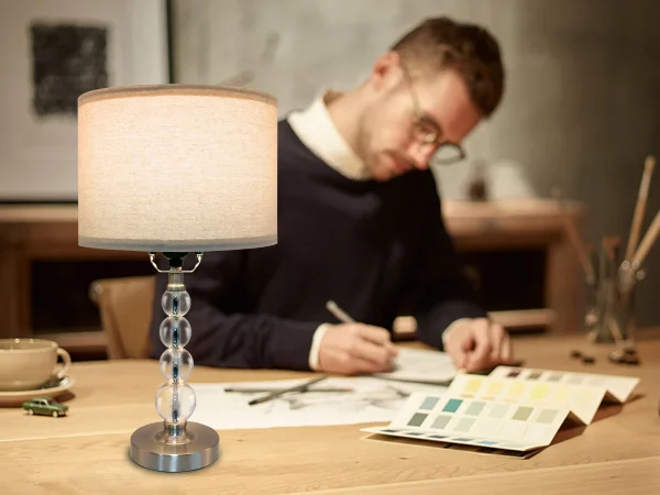 Modern Desk Lamp Set of Two - E26 Socket with Lamp Cap - Linen-Colored Lampshade - Suitable for Living Room, Bedroom and Bedside - Image 6