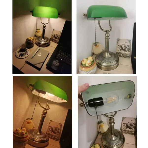 New Plug In Table lamp Glass Shade Bankers desk Lamp with Zipper Switch E27/E26 Living room Bedroom Bedside Sofa Library - Image 6